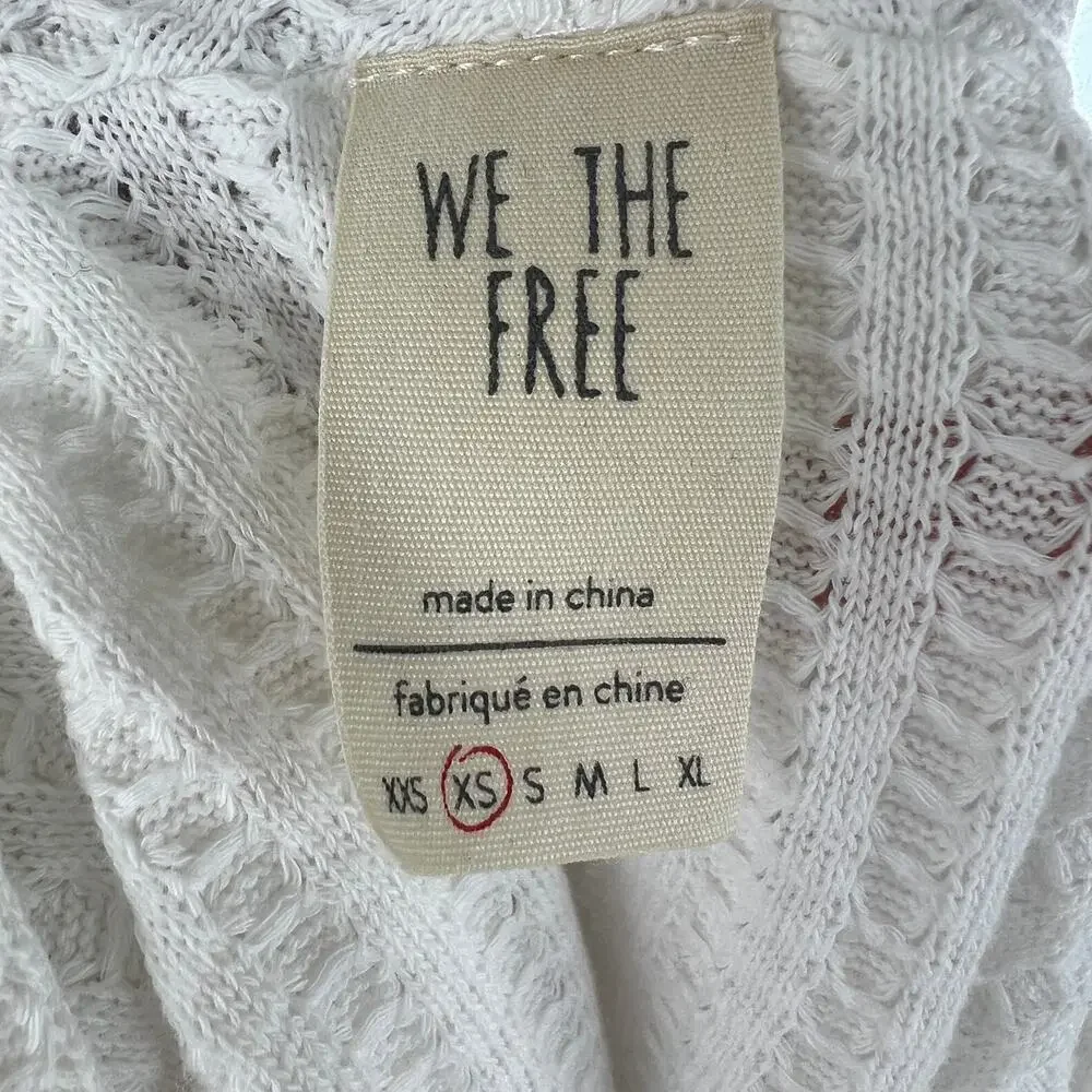 Free People We The Free White Wildfox Waffle Knit Long Sleeve Draped Neck Top XS